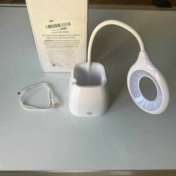 120 Lumen Rechargebale Phone Stand Table Lamp with Touch Switch, White - Picture 3 of 7